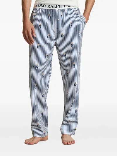 Polo Ralph Lauren Striped Bear-print Pajama Bottoms In Blue