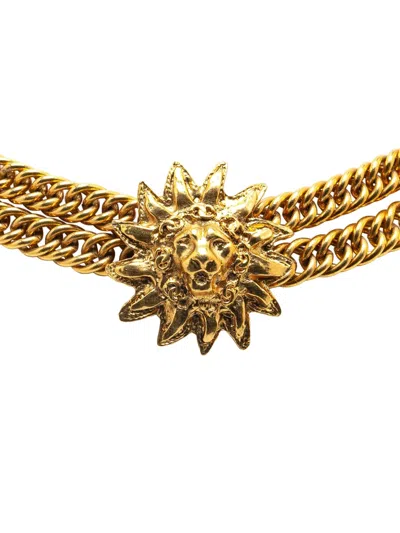 Pre-owned Chanel 1970-1980 Gold Plated Lion Head Choker Costume Necklace