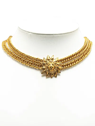Pre-owned Chanel 1970-1980 Gold Plated Lion Head Choker Costume Necklace