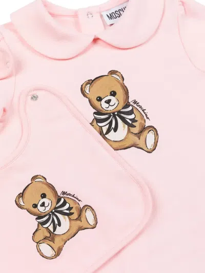 Moschino Bear-motif Long-sleeve Babygrow Set In Pink