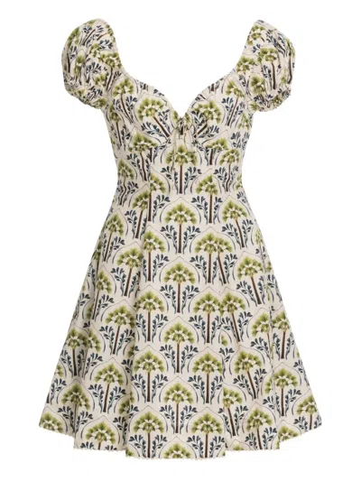 Agua By Agua Bendita Mati Moriche Puff-sleeve Palm-tree Print Dress In Multi