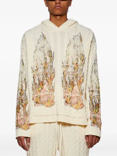 Who Decides War Off-white Flame Glass Cable Knit Hoodie In White