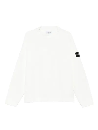 Stone Island Regular-fit Crewneck Sweatshirt With Elasticated Cuffs In White