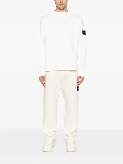 Stone Island Regular-fit Crewneck Sweatshirt With Elasticated Cuffs In White