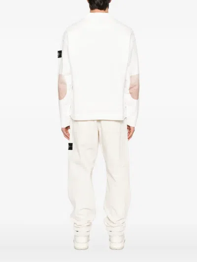 Stone Island Regular-fit Crewneck Sweatshirt With Elasticated Cuffs In White