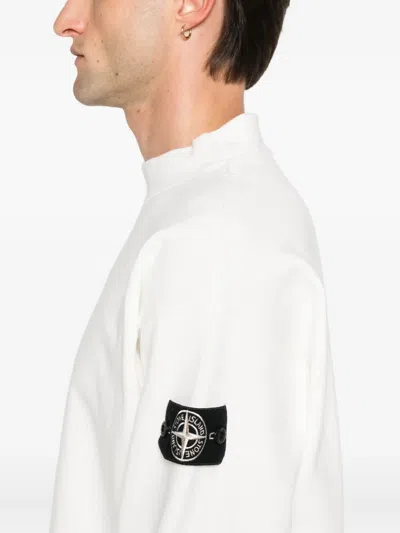 Stone Island Regular-fit Crewneck Sweatshirt With Elasticated Cuffs In White