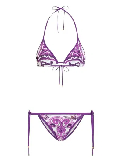 Dolce & Gabbana Maiolica Printed Triangle Bikini