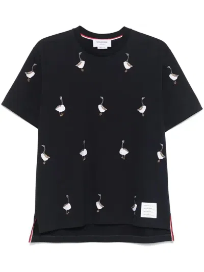 Thom Browne Embroidered-motif T-shirt In Black