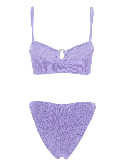 Hunza G Misty Violet Bikini With Fixed Spaghetti Straps And Cut-out With Ring In Tech Fabric Stretch Woman In Purple
