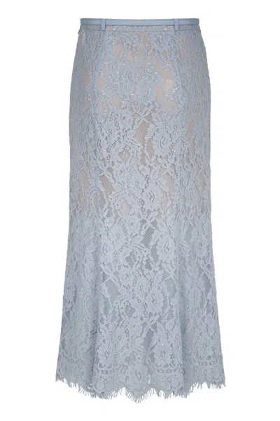 Self-portrait Light Blue Lace-effect Skirt With Slip