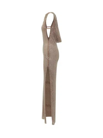 Self-portrait Rhinestone Maxi Dress In Brown