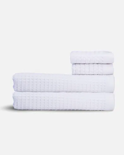 Teema Towels Waffle Turkish Cotton Bath Towels In White, Full Set In White