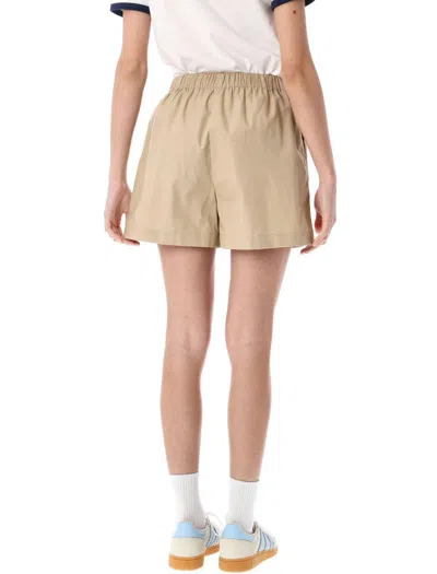 Sporty And Rich Crest Elastic Waistband Side Pockets Shorts In Brown