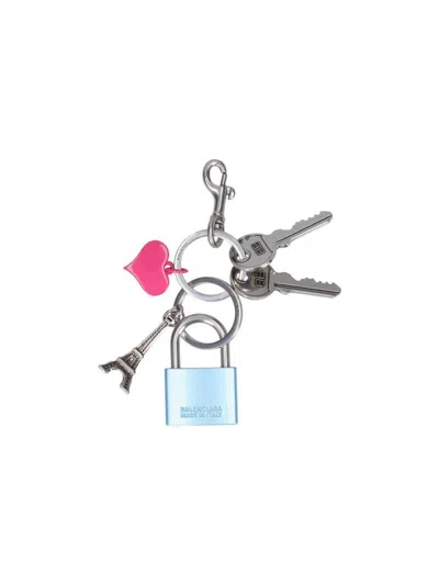 Balenciaga Charm Keyring With Padlock In Metallic