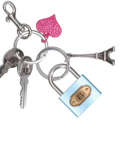 Balenciaga Charm Keyring With Padlock In Metallic