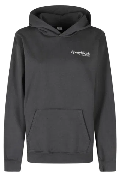 Sporty And Rich Hoodie With Brushed Interior And Contrasting Back Print In Black
