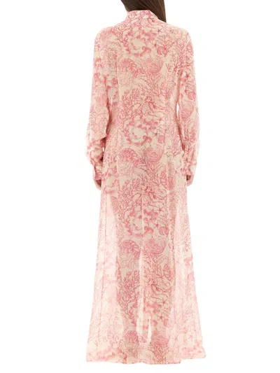 Versace Underwater Barocco Long Sleeve Cover-up Shirtdress In Pink