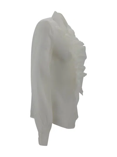 P.a.r.o.s.h Casual Long Sleeves Collared Neck Ruffled Front In White