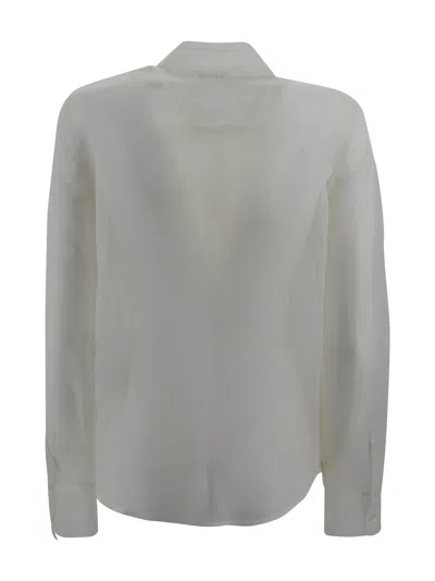 P.a.r.o.s.h Casual Long Sleeves Collared Neck Ruffled Front In White