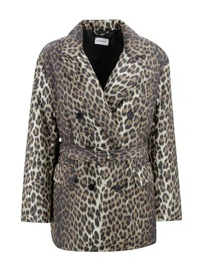 P.a.r.o.s.h Waist Belted Double-breasted Notched Lapels Side Pockets In Animal Print