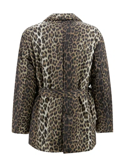 P.a.r.o.s.h Waist Belted Double-breasted Notched Lapels Side Pockets In Animal Print