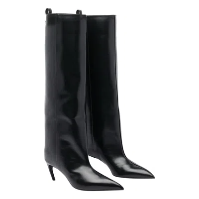 Attico Leather High Shaft Ankle Boots With Pointed Toe