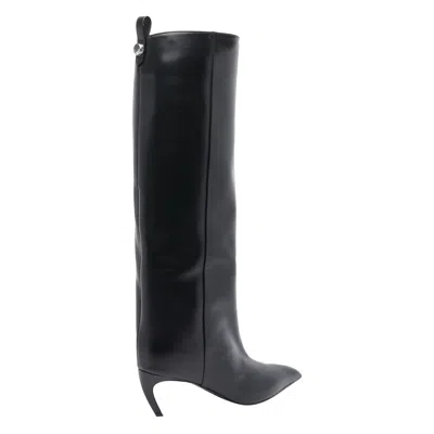 Attico Leather High Shaft Ankle Boots With Pointed Toe