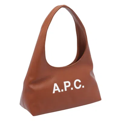 Apc A.p.c. Baby Ninon Shoulder Bag With Logo Print In Brown