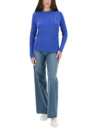 Polo Ralph Lauren Blu Porto Melange Wool And Cashmere Braided Sweater