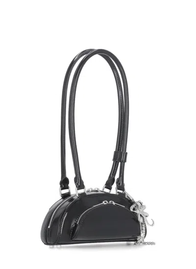 Self-portrait Black Leather Mini Shoulder Bag With Charm In Black