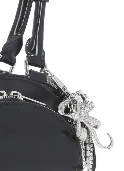 Self-portrait Black Leather Mini Shoulder Bag With Charm In Black