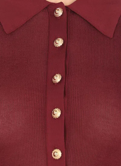 Self-portrait Bordeaux Viscose Bodysuit With Classic Collar In Red
