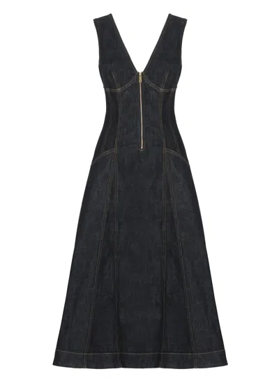 Self-portrait V-neck Denim Midi Dresses