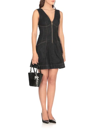 Self-portrait Navy Blue Dress With Bustier Neckline And Zip Detail In Blue