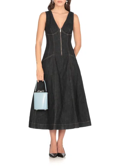 Self-portrait V-neck Denim Midi Dresses