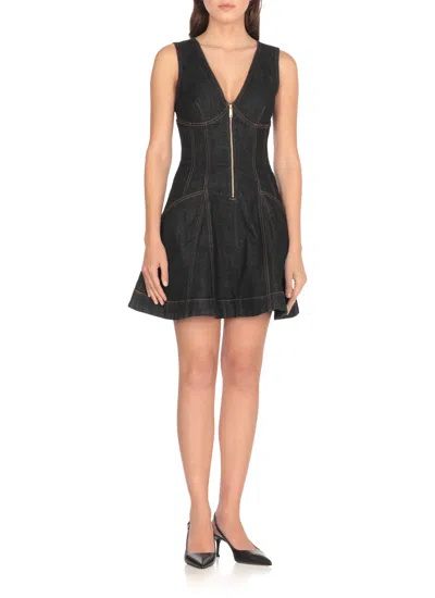 Self-portrait Navy Blue Dress With Bustier Neckline And Zip Detail In Blue