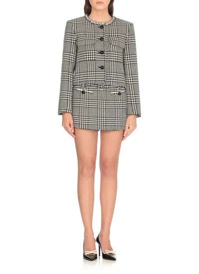 Self-portrait Houndstooth Crystal Trim Jacket