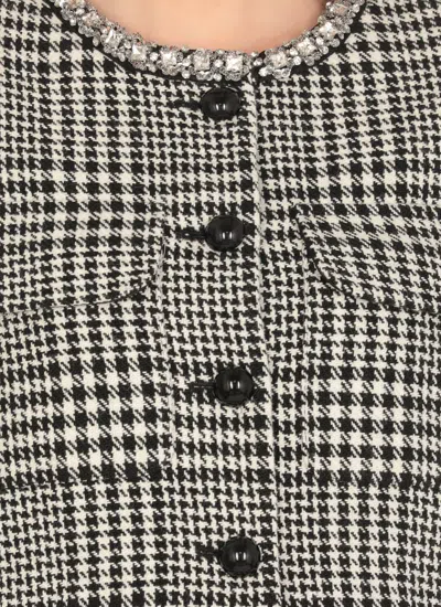 Self-portrait Houndstooth Crystal Trim Jacket