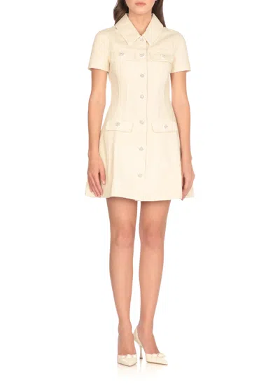 Self-portrait Structured Beige Dress With Classic Collar And Flap Pockets