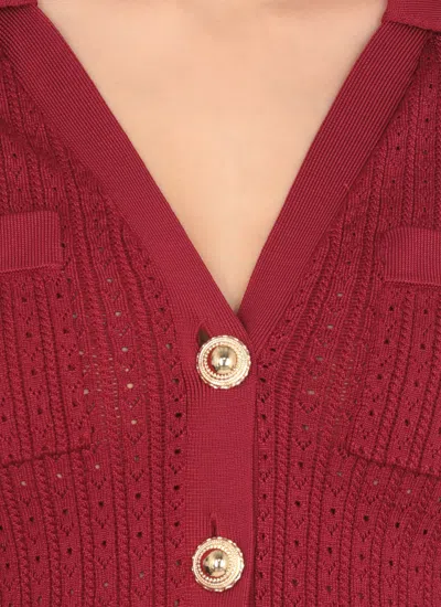 Self-portrait Self Portrait Women Burgundy Pointelle Knit Long-sleeved Mini Dress In Red