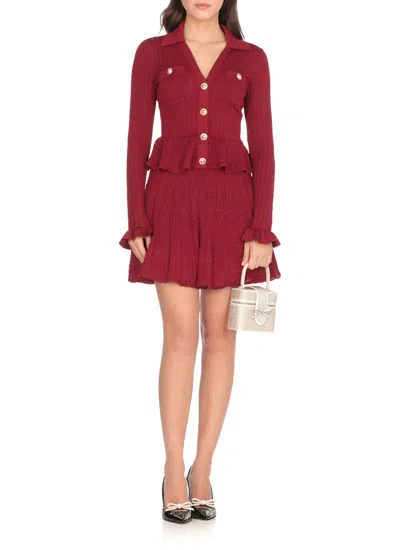 Self-portrait Self Portrait Women Burgundy Pointelle Knit Long-sleeved Mini Dress In Red