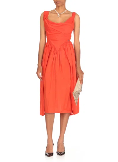 Vivienne Westwood Draped Neckline Midi Dress With Gathered Waist