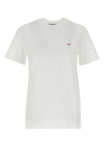 Prada Cotton Crew Neck T-shirt In White