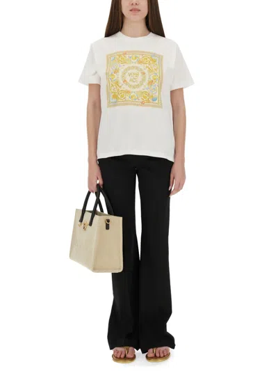 Versace Underwater Baroque Graphic Print Crew Neck T-shirt In White