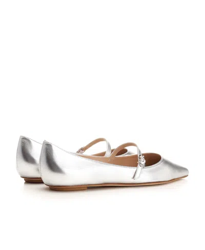Stuart Weitzman Emilia Metallic Mary Jane Ballerina Flats In Silver