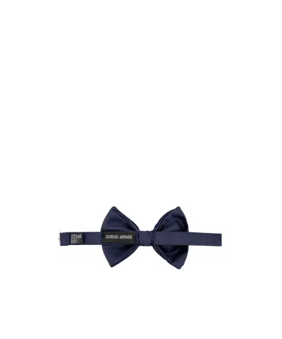 Giorgio Armani Textured Silk Bow Tie With Adjustable Strap In Blue