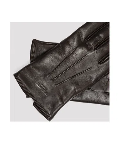 Giorgio Armani Logo Embossed Nappa Gloves In Brown