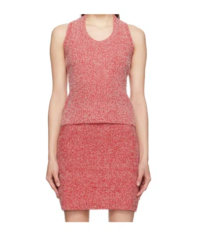 Ferragamo V-neck Bouclé Tank Top In Burgundy