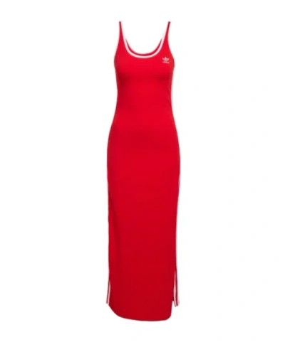 Adidas Originals Adicolor 3-stripes Tank Maxi Dress In Red
