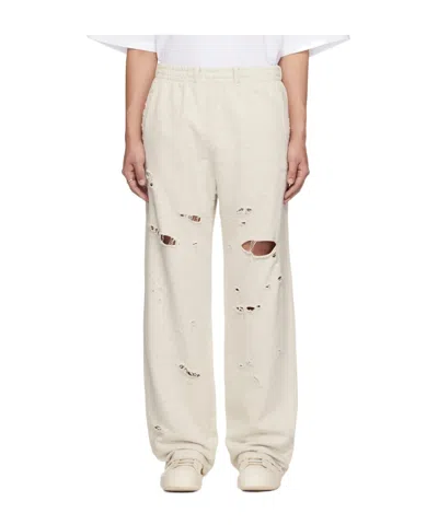 We11 Done Gray Destroyed Jersey Jogger Sweatpants In White